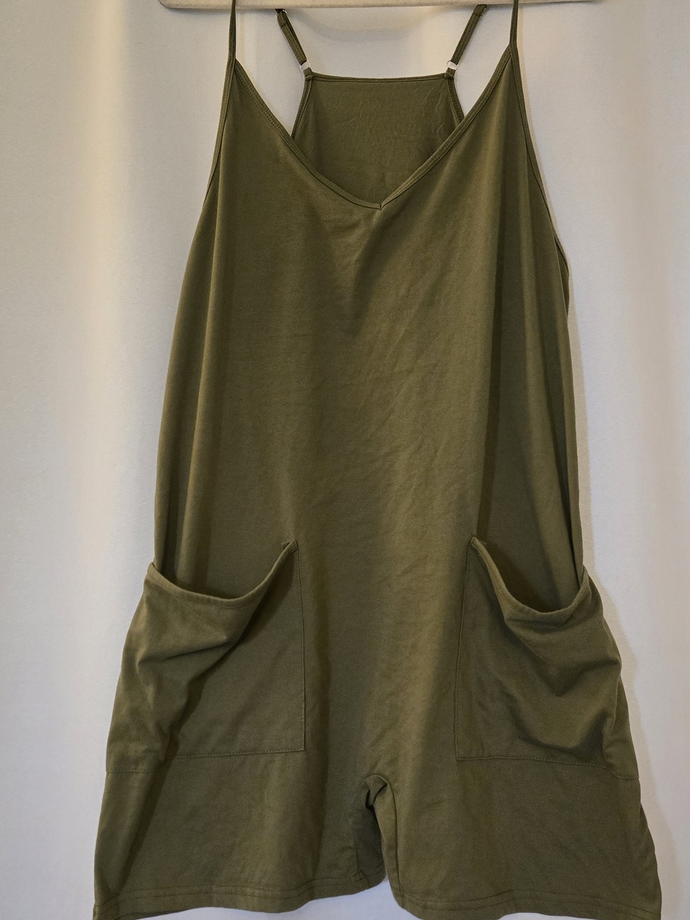 Olive Green Sleeveless Romper with Front Pockets